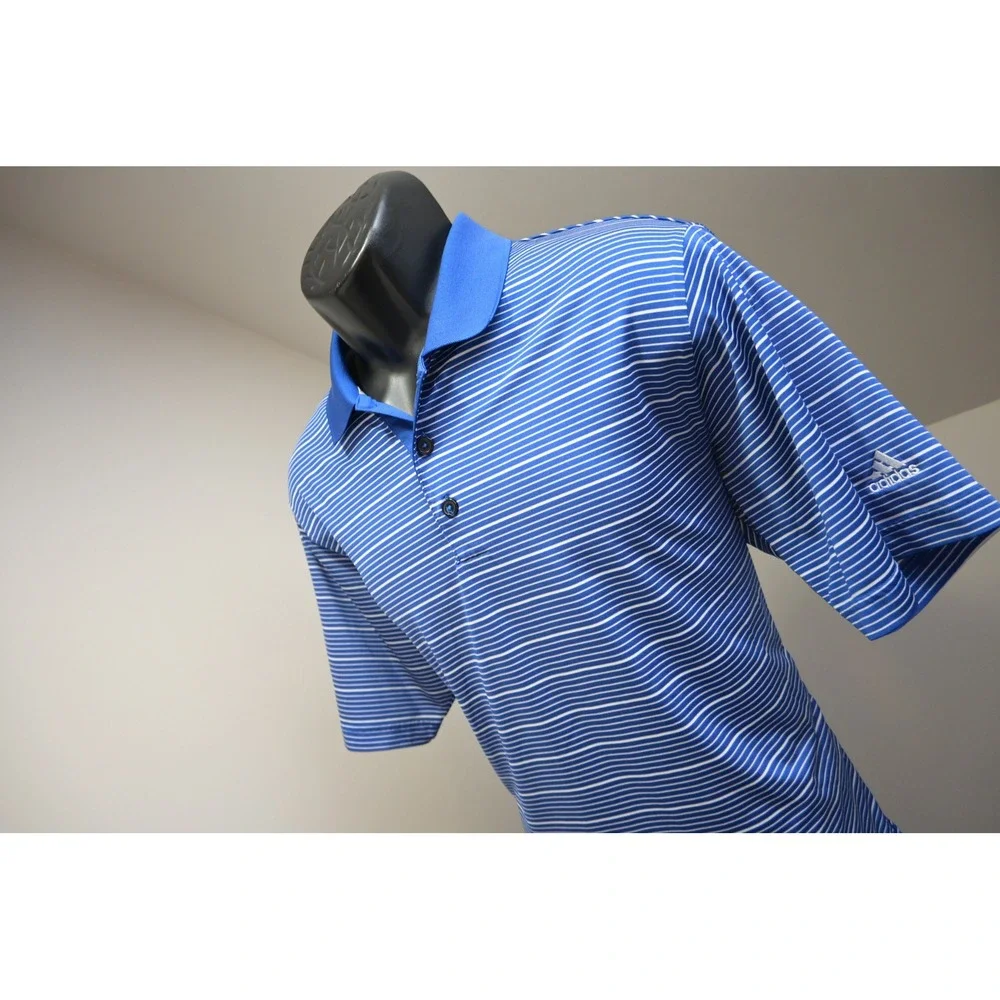 Adidas Golf Polo Shirt Mens Large Striped‎ Short Sleeve Athletic Performance EUC
